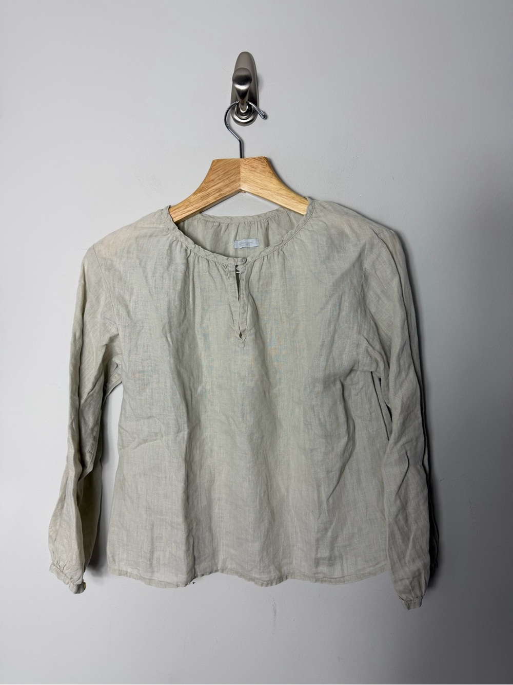 Fog Linen Work 100% Linen Blouse Tan Neutral One Size Long Sleeve *453
